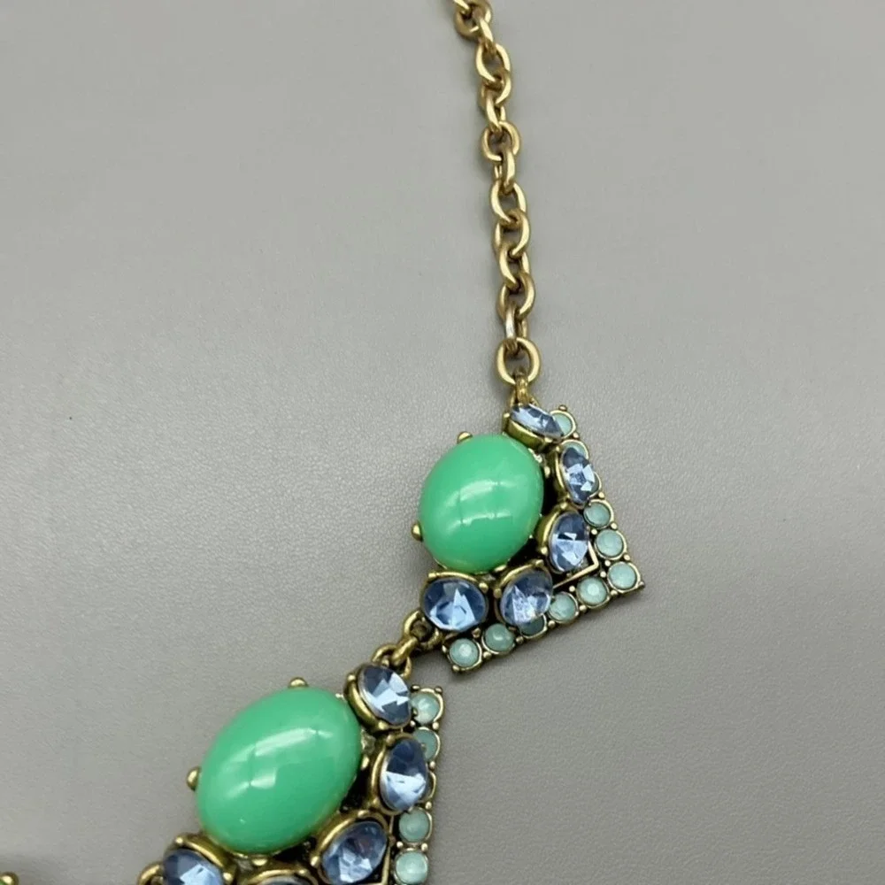 Stella & Dot Necklace Womens Gold Tone Green Blue Cabochon Statement 19-22 In